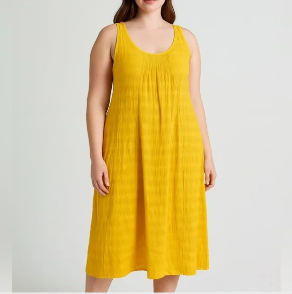 Eileen Fisher Lagenlook Linen Textured Midi Dress Lined Pockets Size M Minimal - Picture 1 of 9